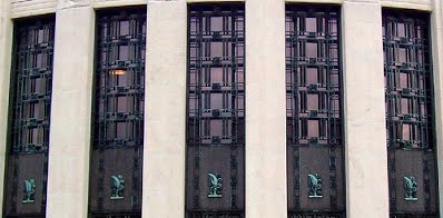 Exterior windows of Rackham Graduate School in Ann Arbor